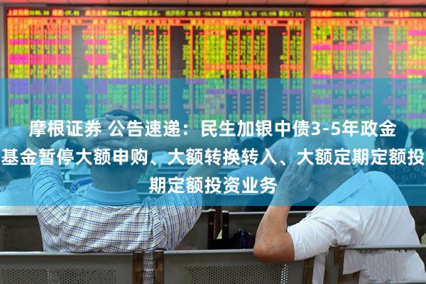 摩根证券 公告速递：民生加银中债3-5年政金债指数基金暂停大额申购、大额转换转入、大额定期定额投资业务
